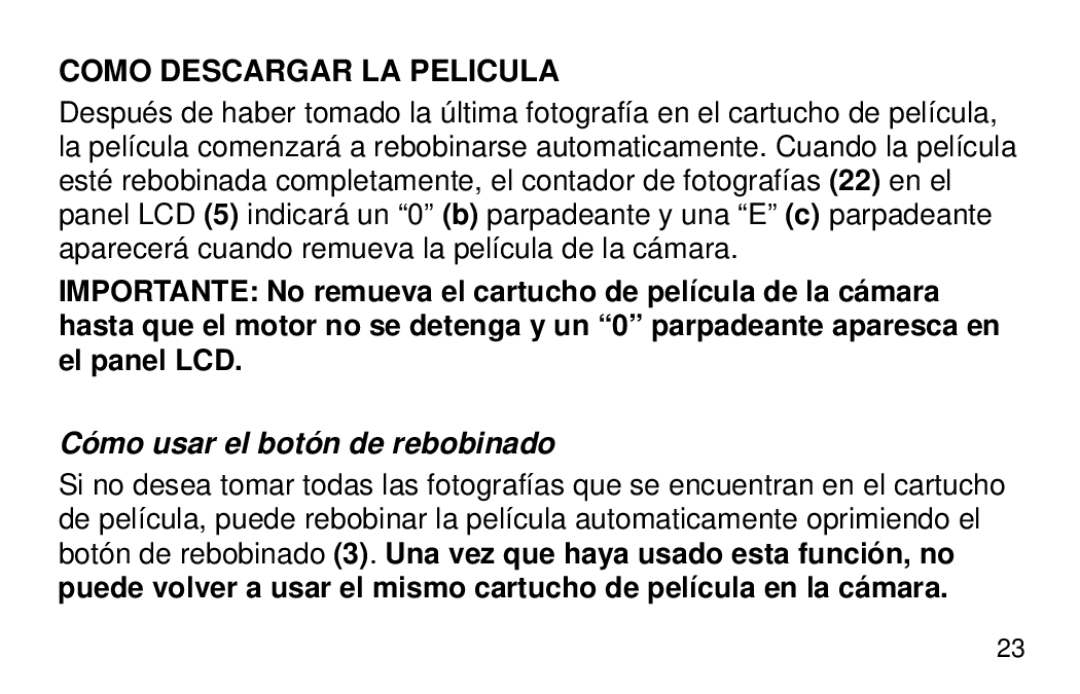 Kodak 2100 manual Como Descargar LA Pelicula, Cómo usar el botón de rebobinado 