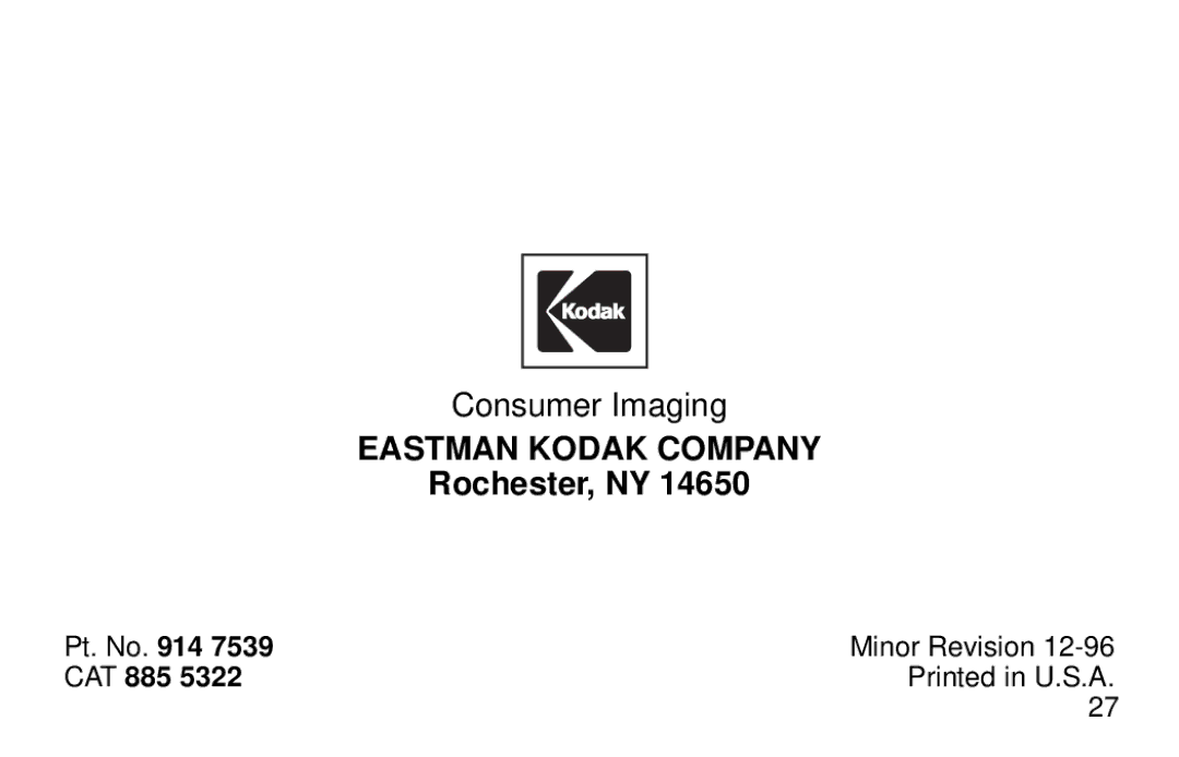 Kodak 2100 manual Eastman Kodak Company 