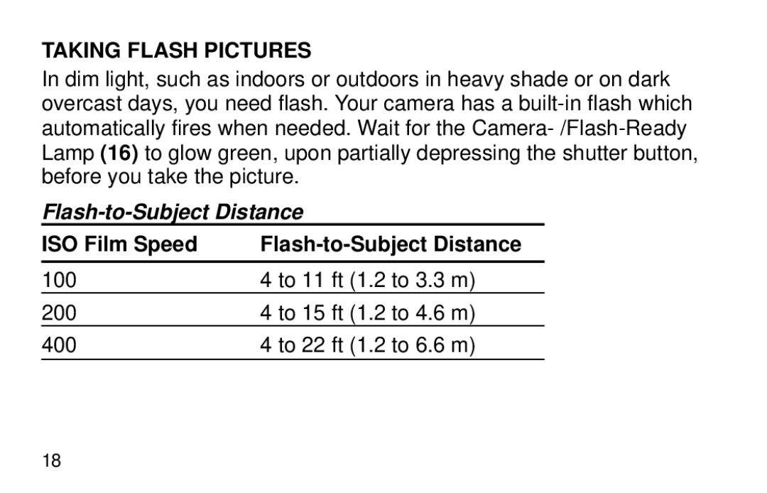 Kodak 2100AUTO manual Taking Flash Pictures, Flash-to-Subject Distance 