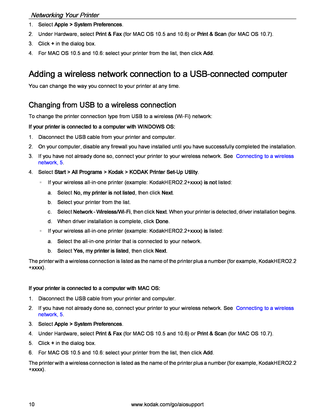 Kodak 2.2 Adding a wireless network connection to a USB-connected computer, Changing from USB to a wireless connection 