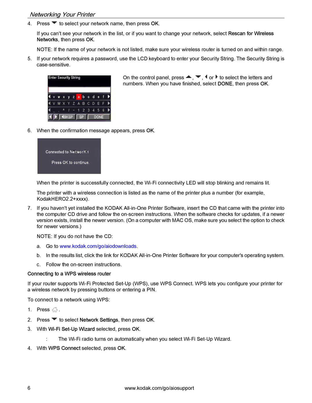 Kodak 2.2 manual Networking Your Printer, Connecting to a WPS wireless router 