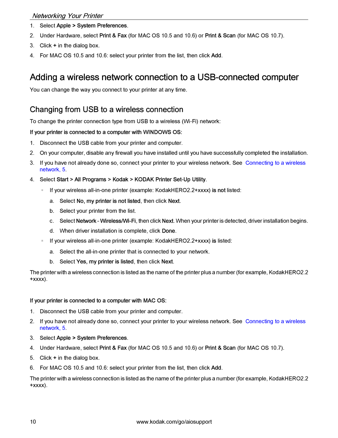 Kodak 2.2 manual Changing from USB to a wireless connection, Select Apple System Preferences 