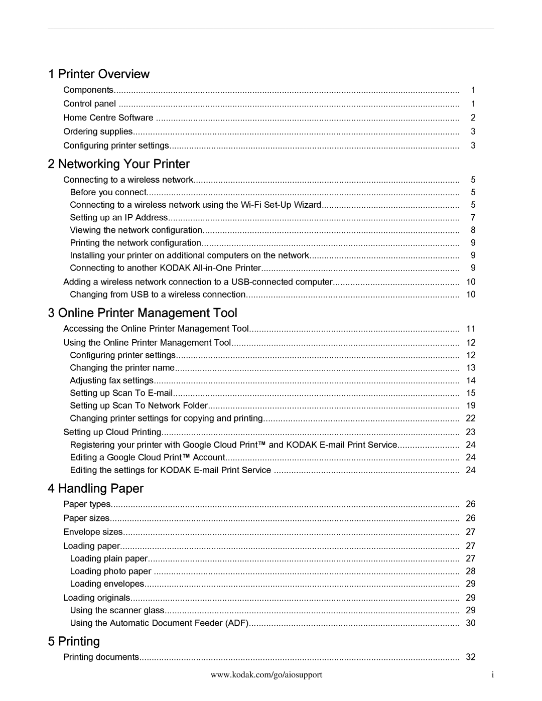 Kodak 2.2 manual Printer Overview, Networking Your Printer, Online Printer Management Tool, Handling Paper, Printing 