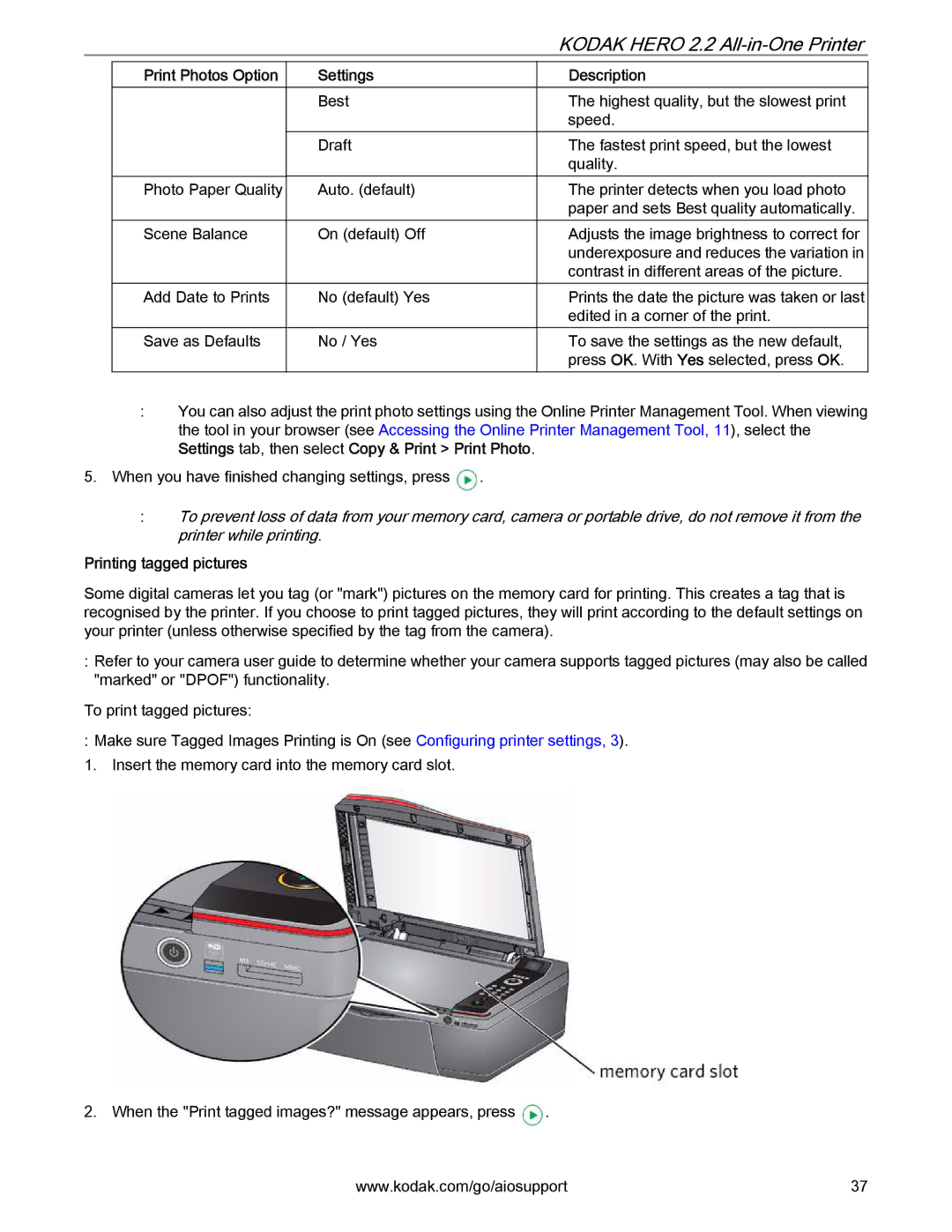 Kodak 2.2 manual Printing tagged pictures 