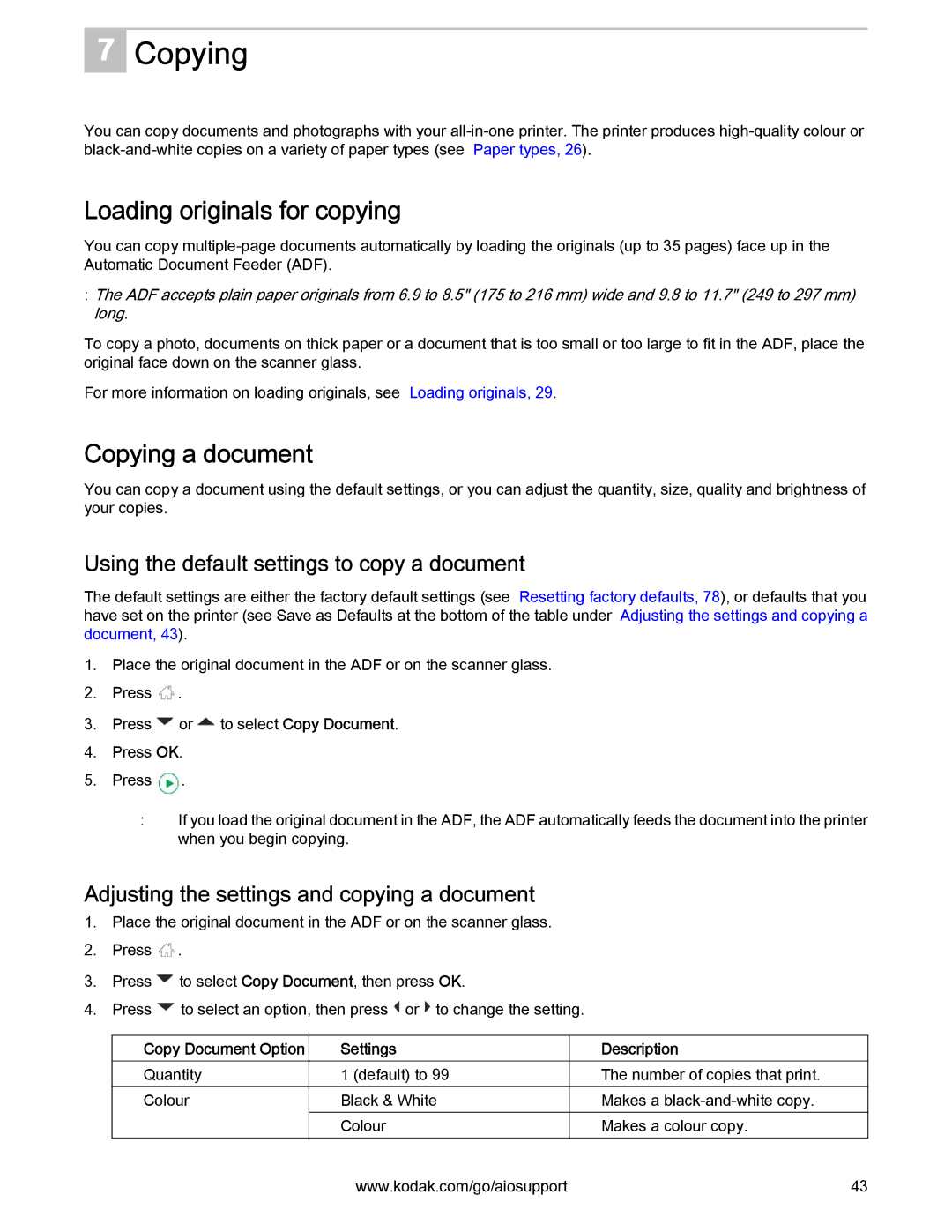 Kodak 2.2 manual Loading originals for copying, Copying a document, Using the default settings to copy a document 