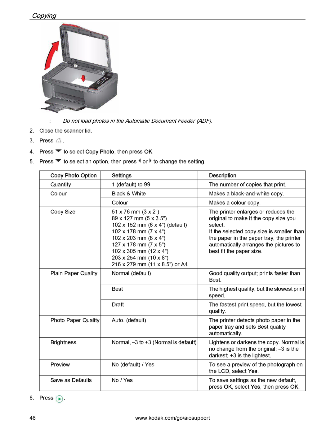 Kodak 2.2 manual Copy Photo Option 