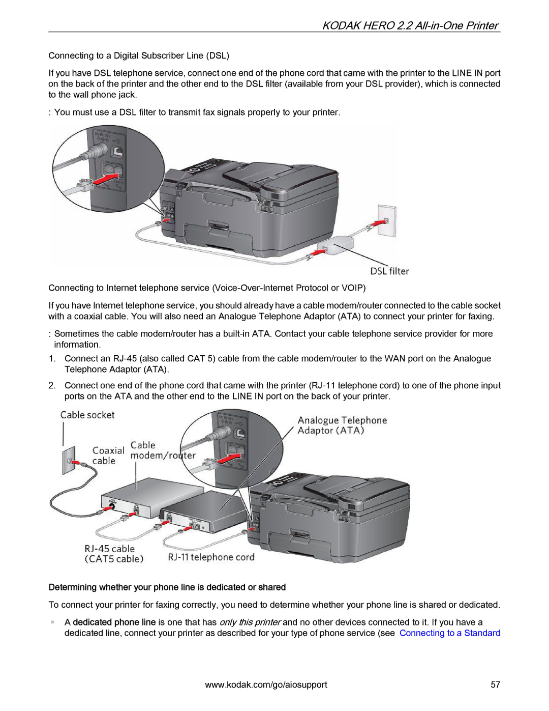 Kodak 2.2 manual Determining whether your phone line is dedicated or shared 