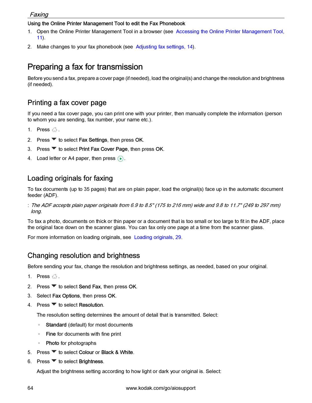 Kodak 2.2 manual Preparing a fax for transmission, Printing a fax cover, Loading originals for faxing 