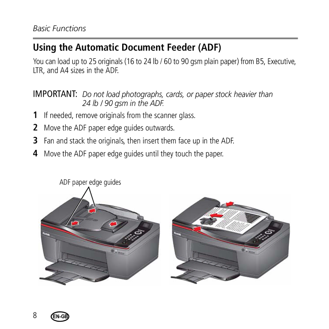 Kodak 2.2/4.2 manual Using the Automatic Document Feeder ADF 