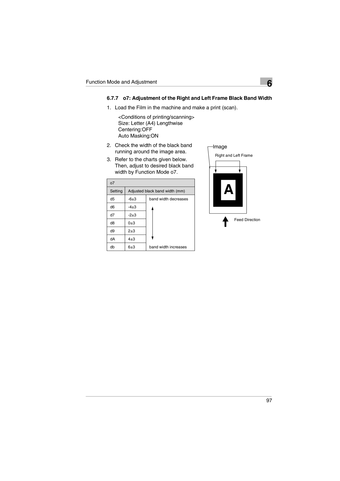 Kodak 2400DSV service manual 7 o7 Adjustment of the Right and Left Frame Black Band Width 