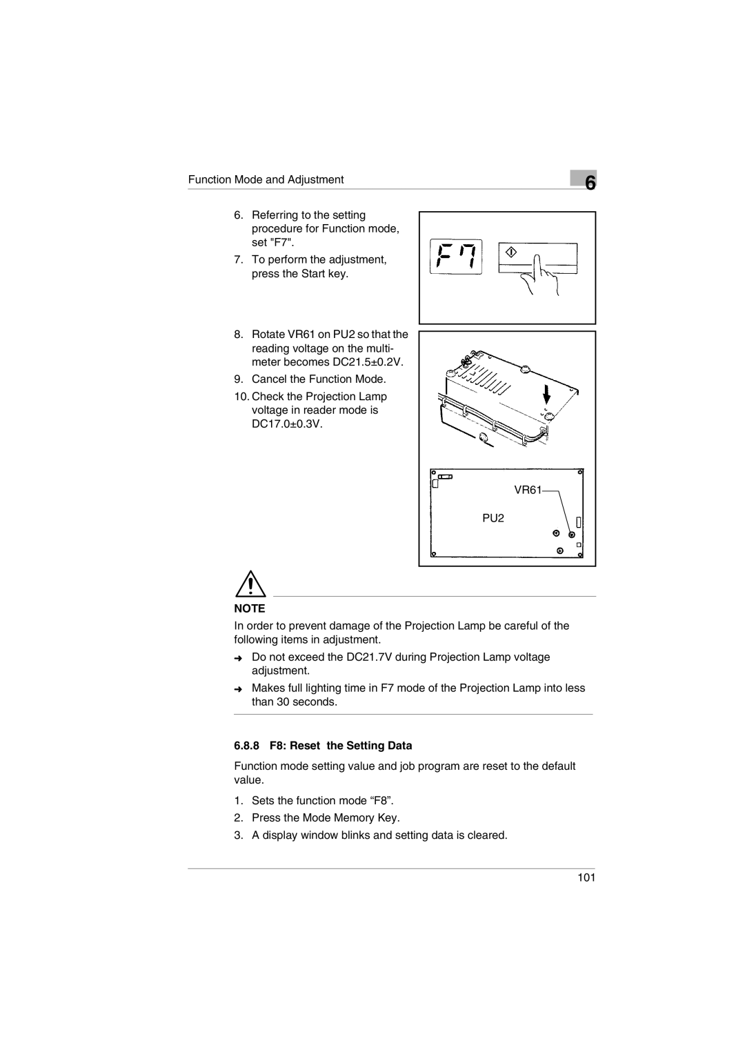 Kodak 2400DSV service manual PU2, 8 F8 Reset the Setting Data 