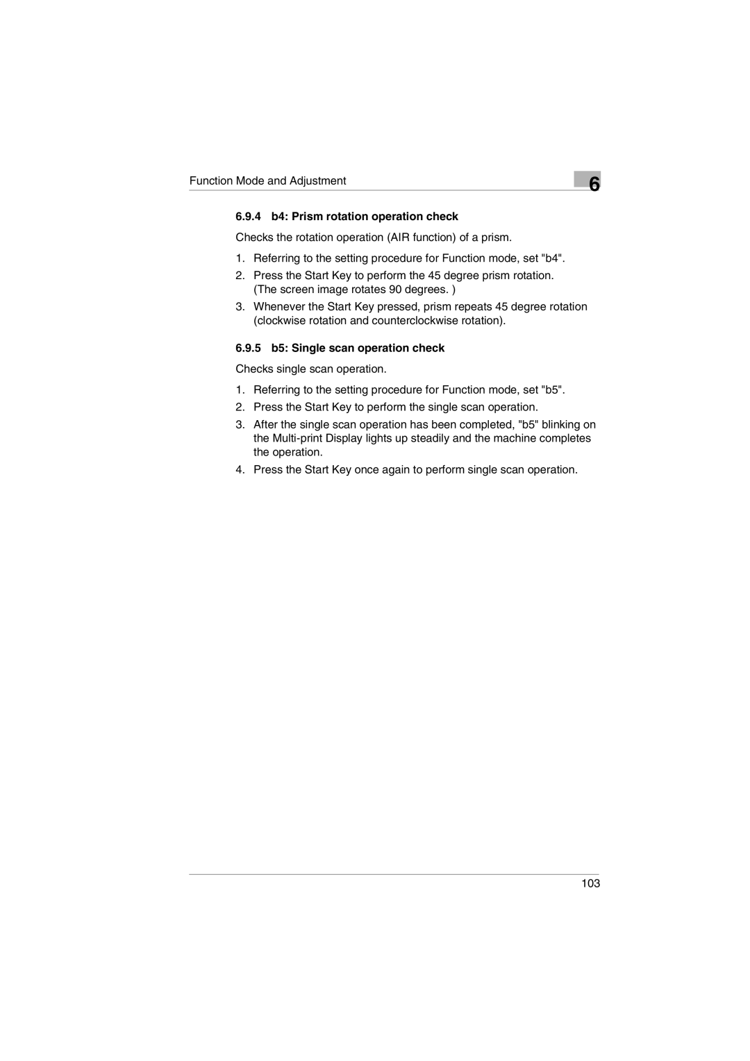 Kodak 2400DSV service manual 4 b4 Prism rotation operation check, 5 b5 Single scan operation check 