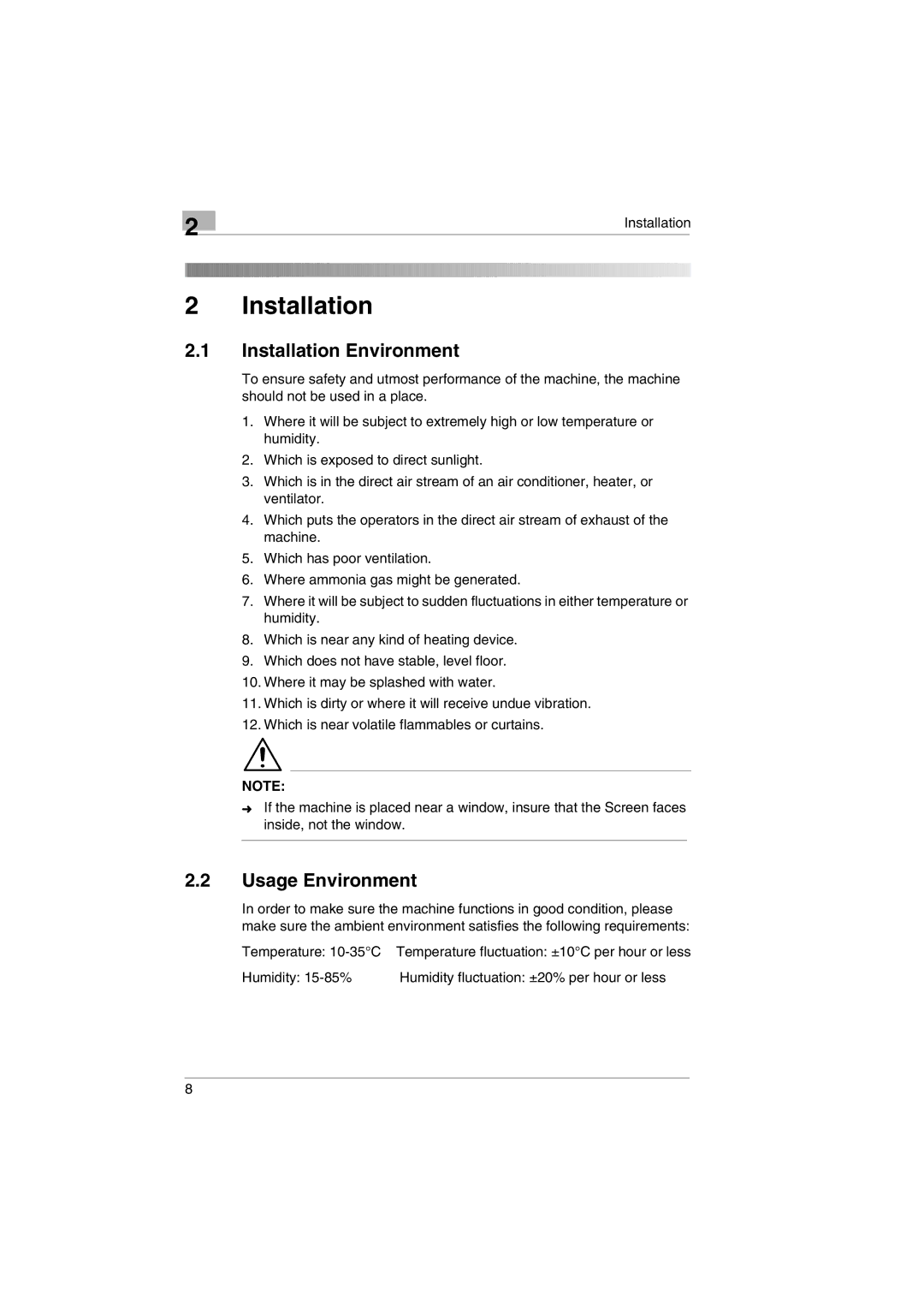 Kodak 2400DSV service manual Installation Environment, Usage Environment 