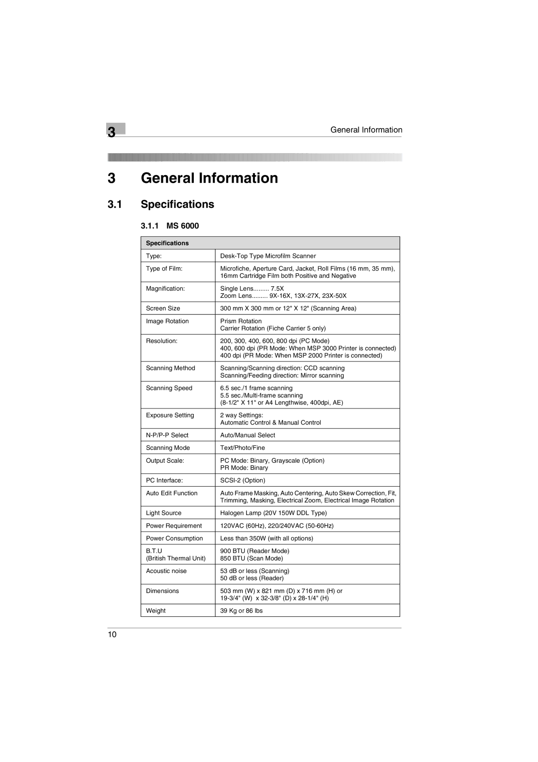 Kodak 2400DSV service manual Specifications, 1 MS 