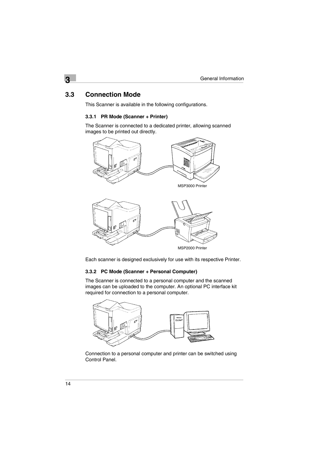 Kodak 2400DSV service manual Connection Mode, PR Mode Scanner + Printer 