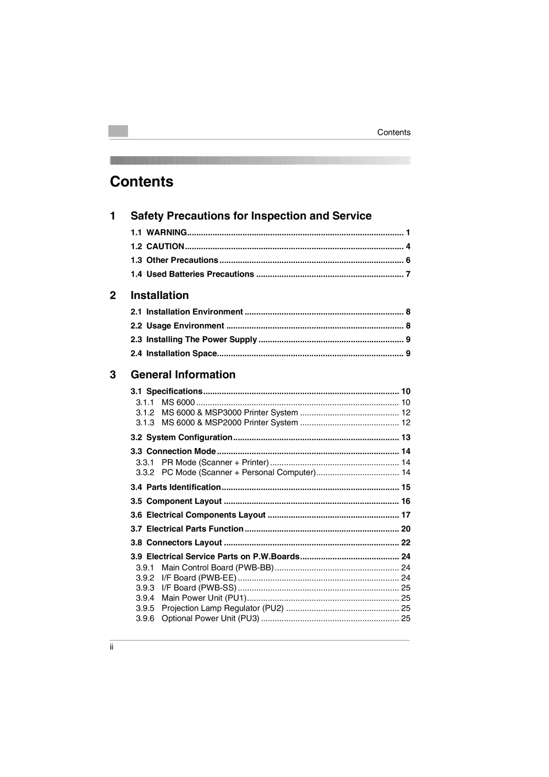 Kodak 2400DSV service manual Contents 