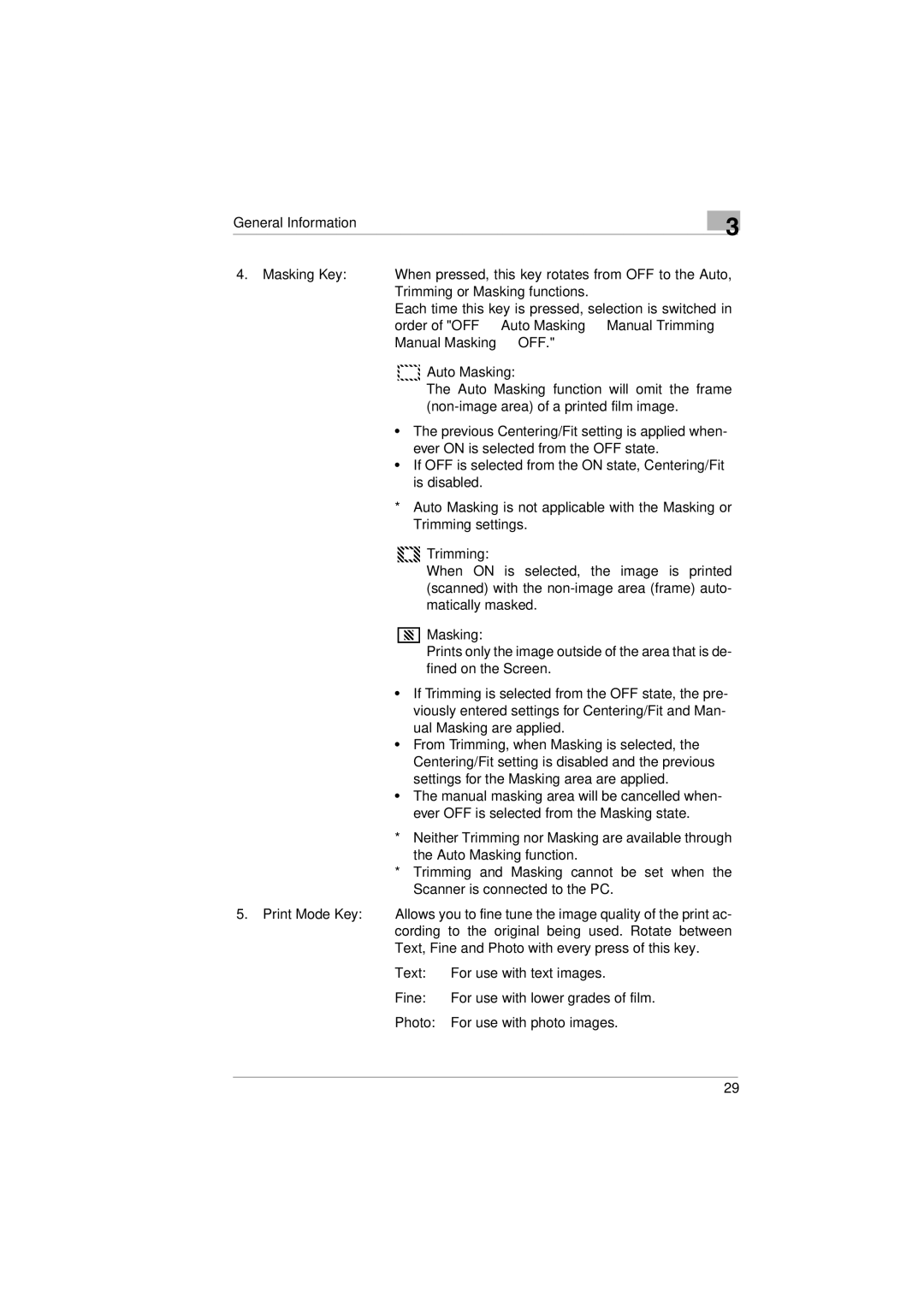 Kodak 2400DSV service manual Manual Masking → OFF 