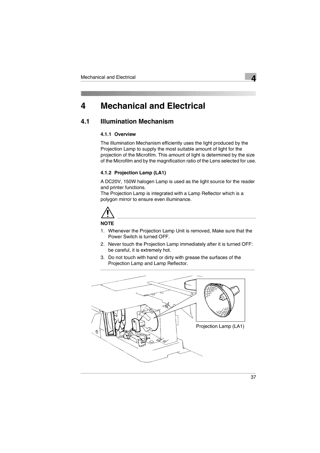 Kodak 2400DSV service manual Illumination Mechanism, Projection Lamp LA1 