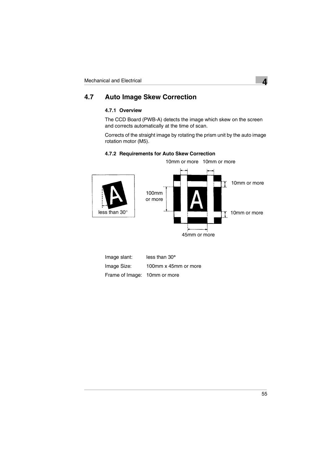 Kodak 2400DSV service manual Auto Image Skew Correction, Requirements for Auto Skew Correction 