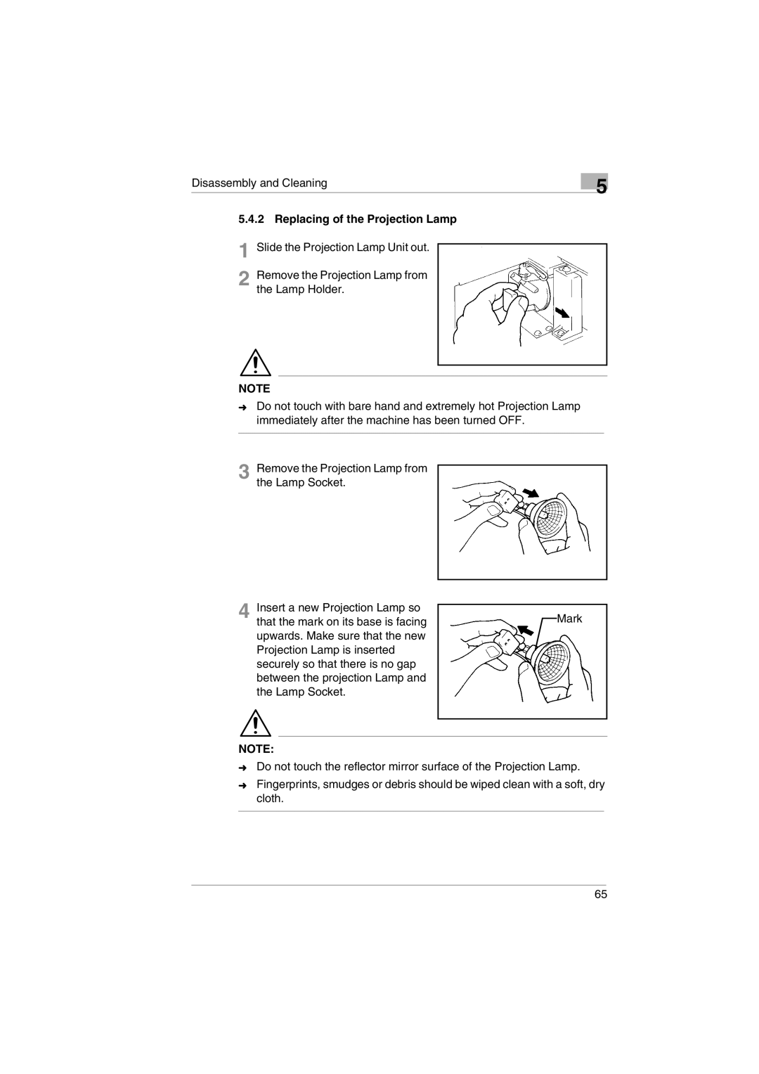 Kodak 2400DSV service manual Replacing of the Projection Lamp 