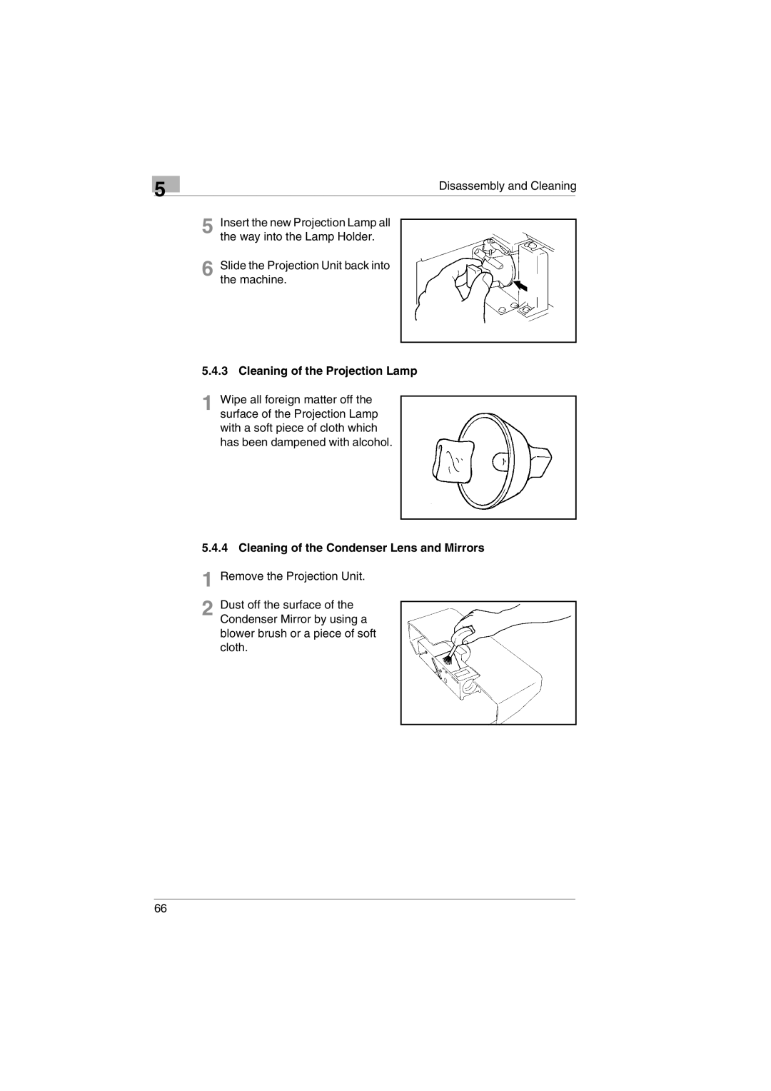 Kodak 2400DSV service manual Cleaning of the Projection Lamp, Cleaning of the Condenser Lens and Mirrors 