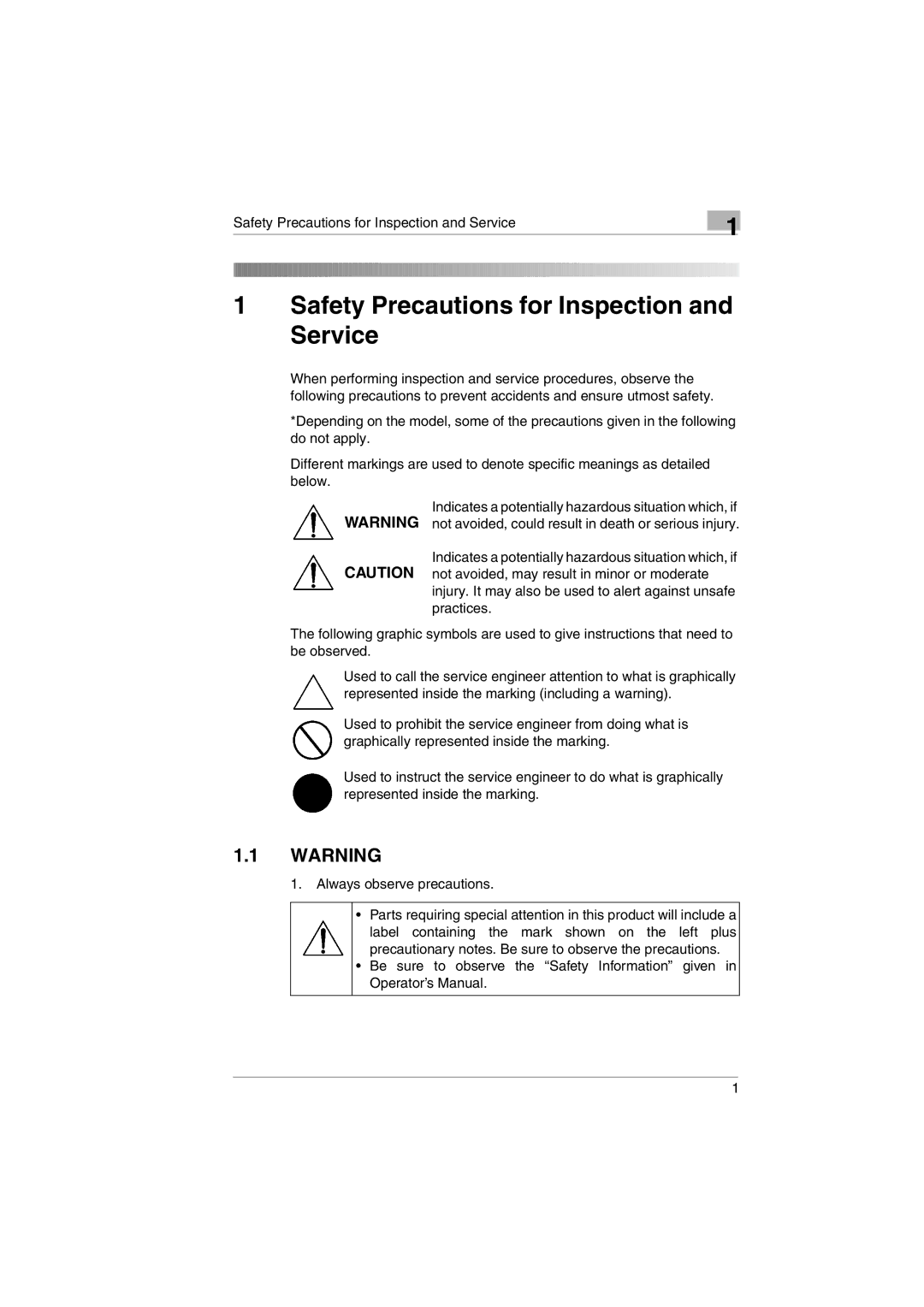 Kodak 2400DSV service manual Safety Precautions for Inspection and Service 