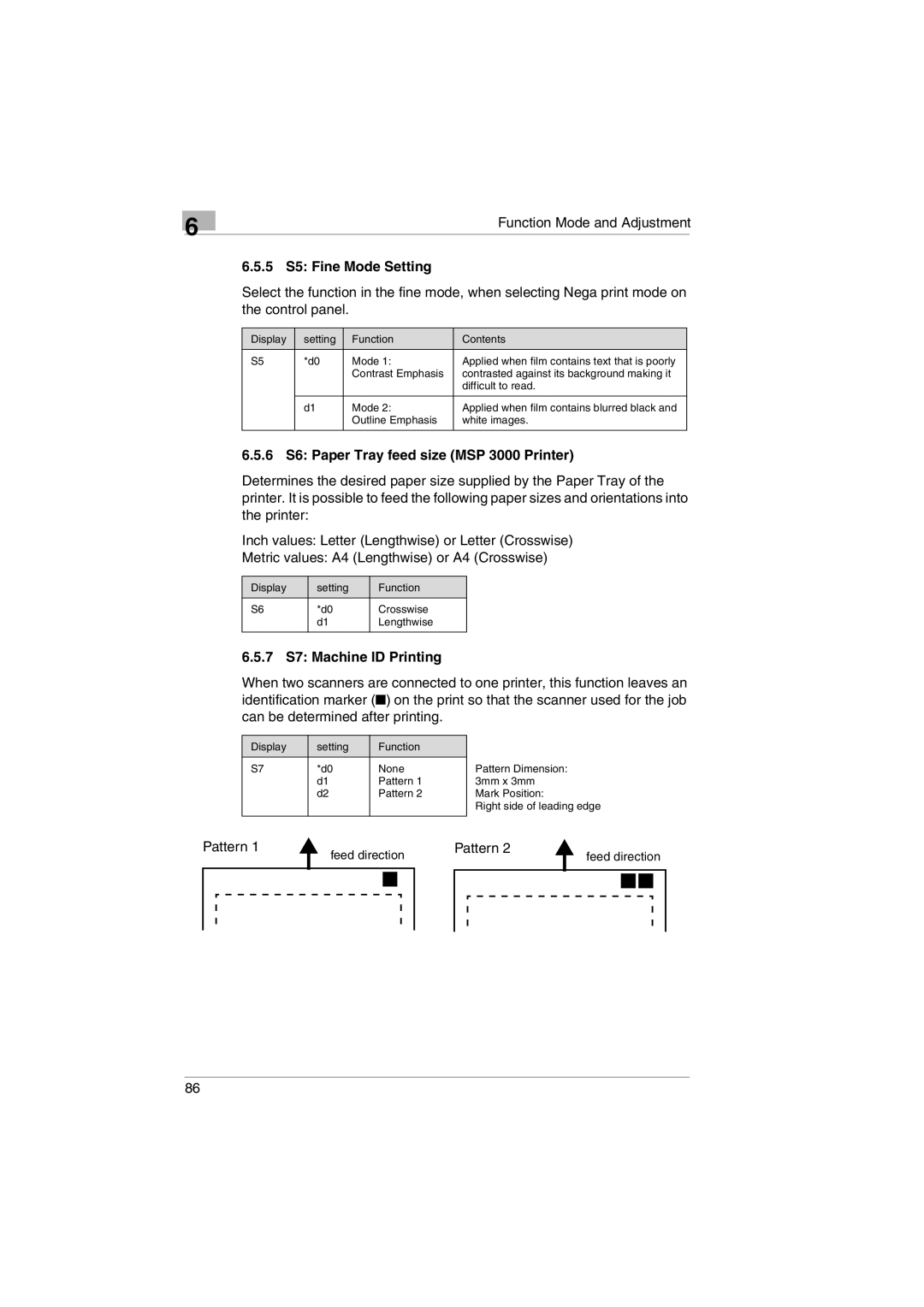 Kodak 2400DSV service manual 5 S5 Fine Mode Setting, 6 S6 Paper Tray feed size MSP 3000 Printer, 7 S7 Machine ID Printing 