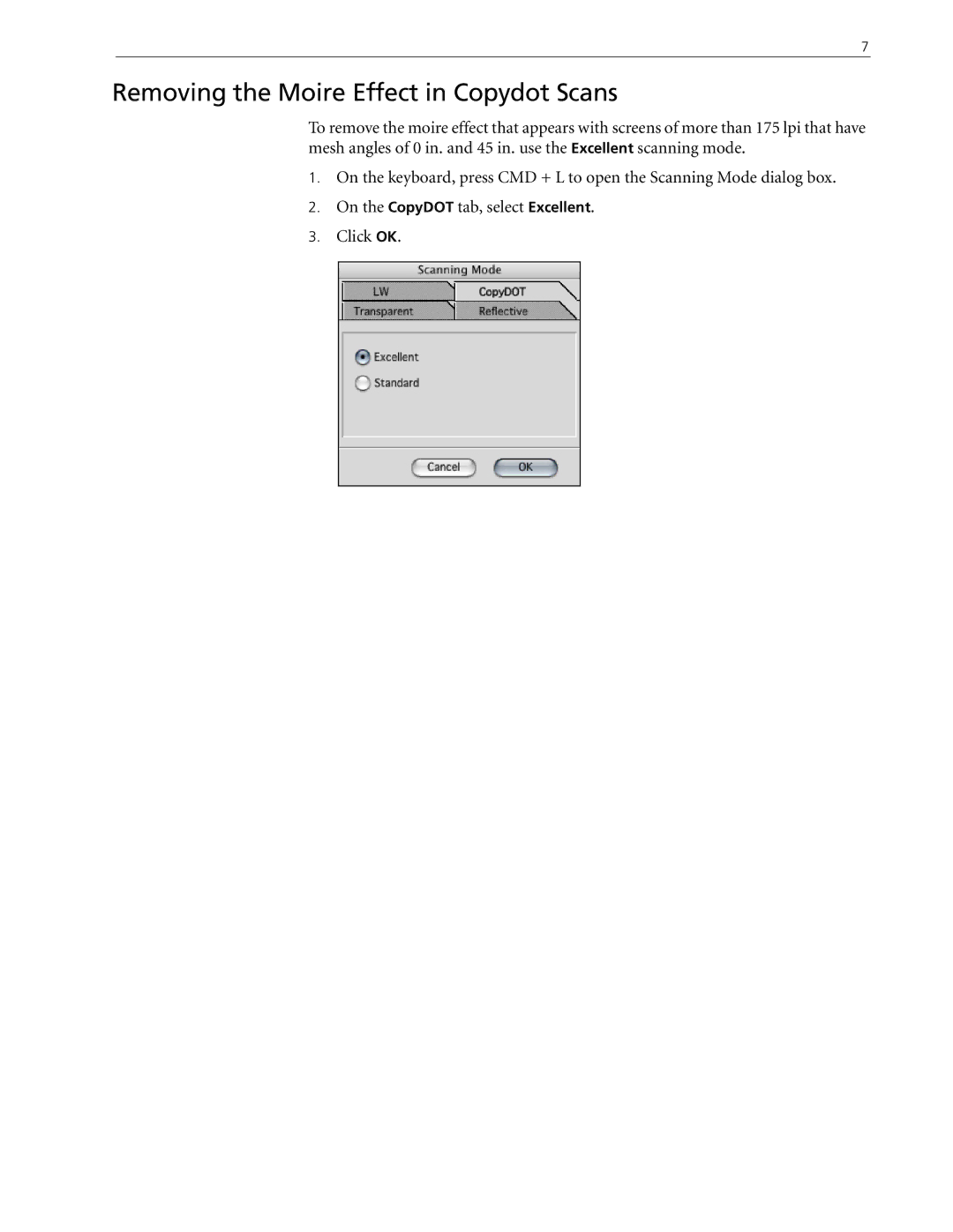 Kodak 2.5.5 manual Removing the Moire Effect in Copydot Scans 