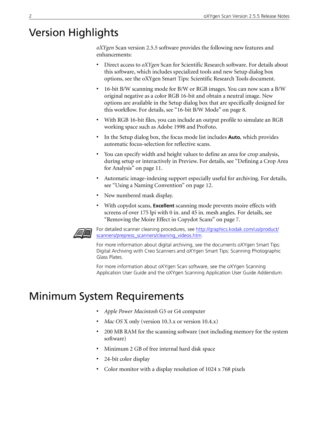 Kodak 2.5.5 manual Version Highlights, Minimum System Requirements 