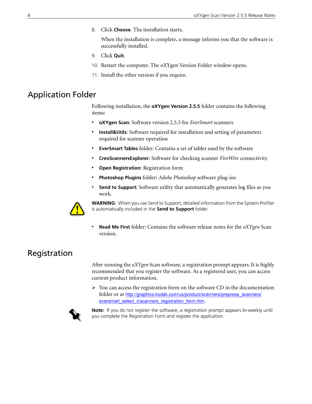 Kodak 2.5.5 manual Application Folder, Registration 