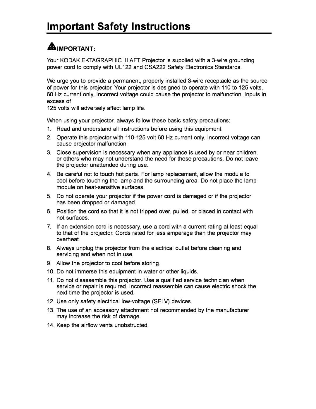 Kodak 2H2270 user manual Important Safety Instructions 