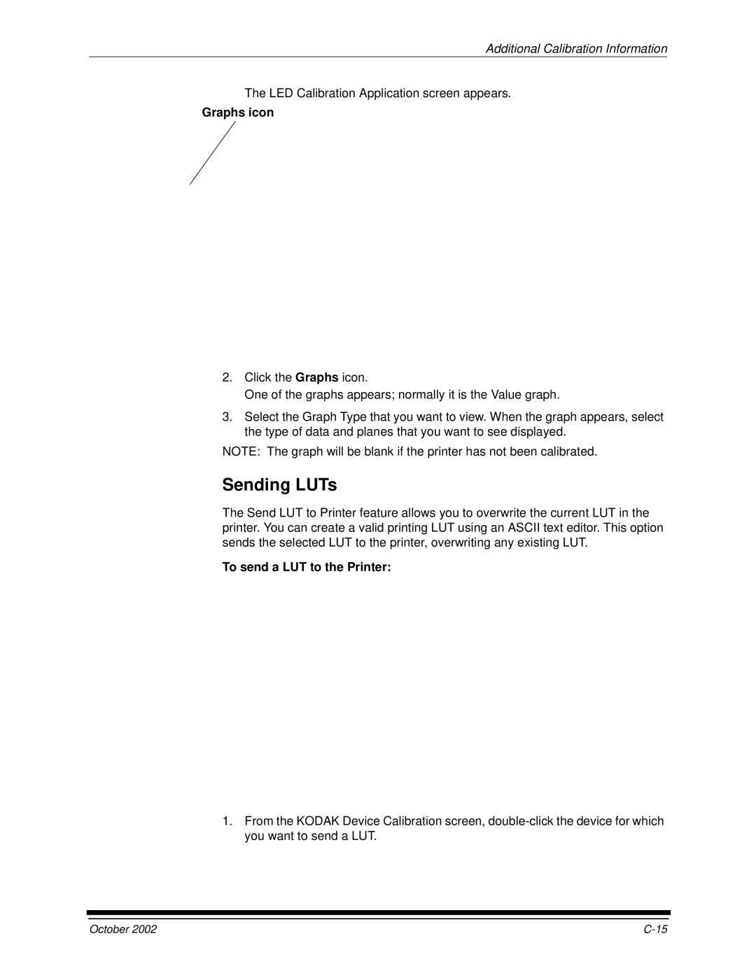 Kodak 2J0686 manual Sending LUTs, Graphs icon, To send a LUT to the Printer 