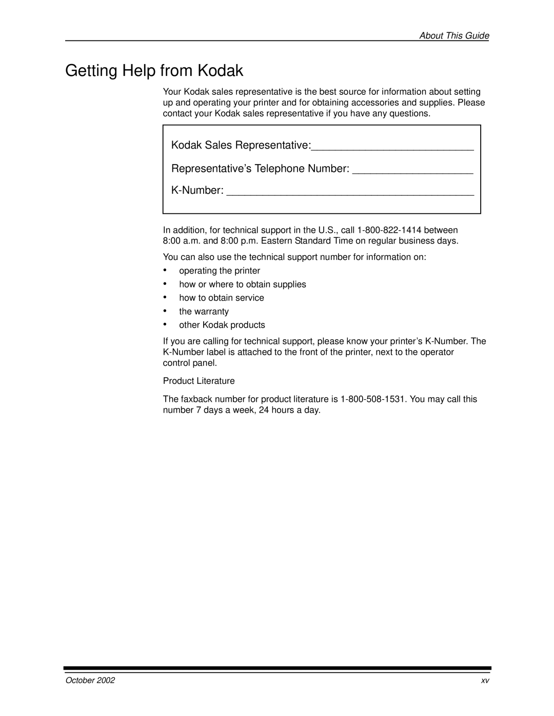 Kodak 2J0686 manual Getting Help from Kodak, Product Literature 