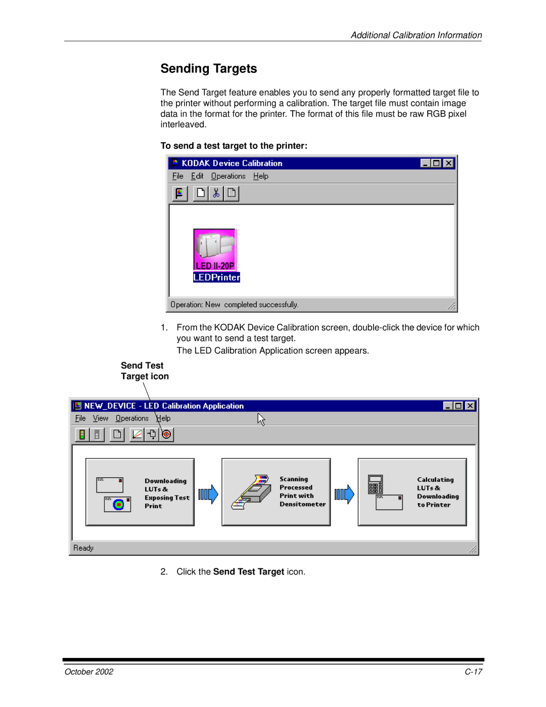 Kodak 2J0686 Sending Targets, To send a test target to the printer, Send Test Target icon Click the Send Test Target icon 