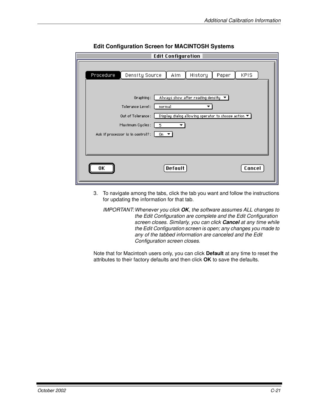 Kodak 2J0686 manual Edit Configuration Screen for Macintosh Systems 