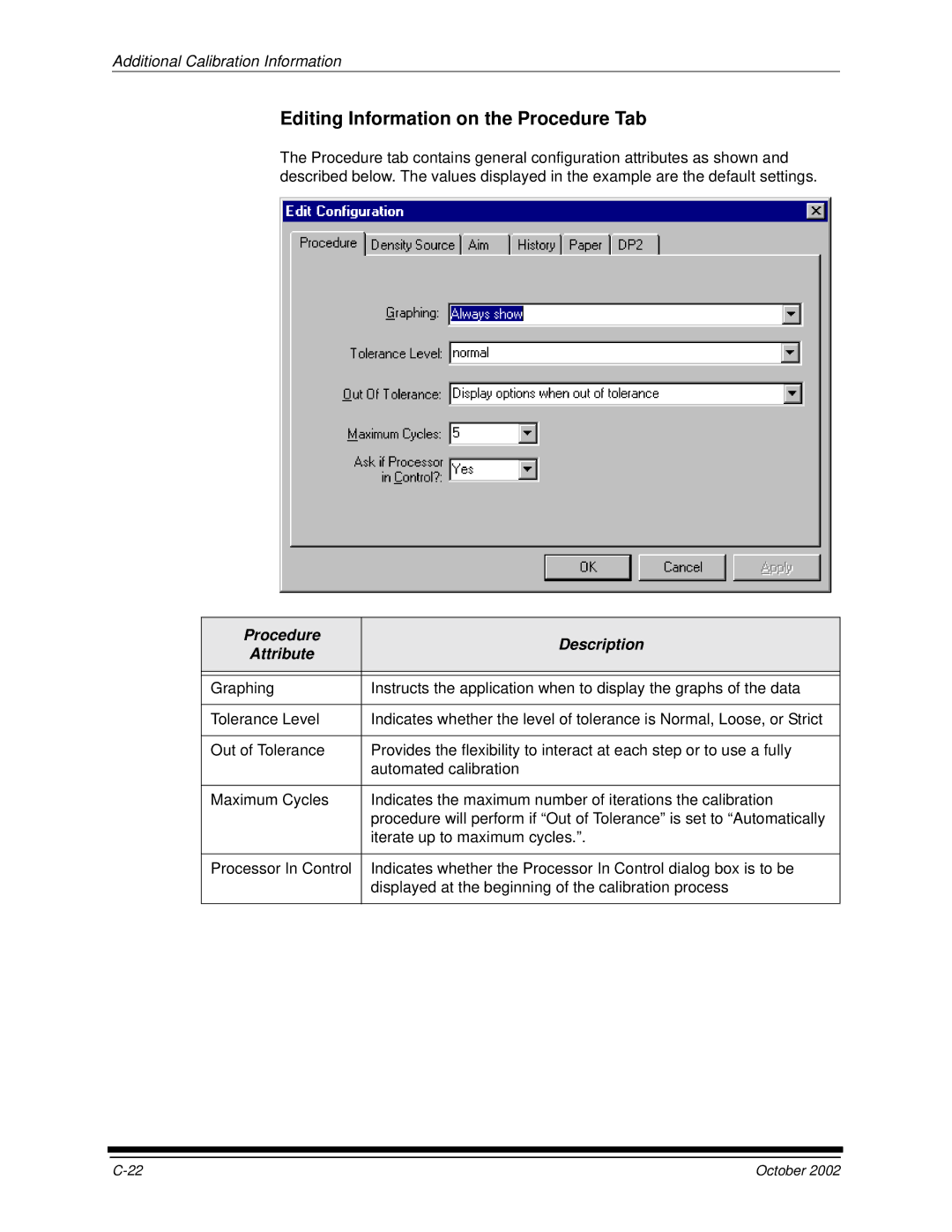 Kodak 2J0686 manual Editing Information on the Procedure Tab, Procedure Description Attribute 