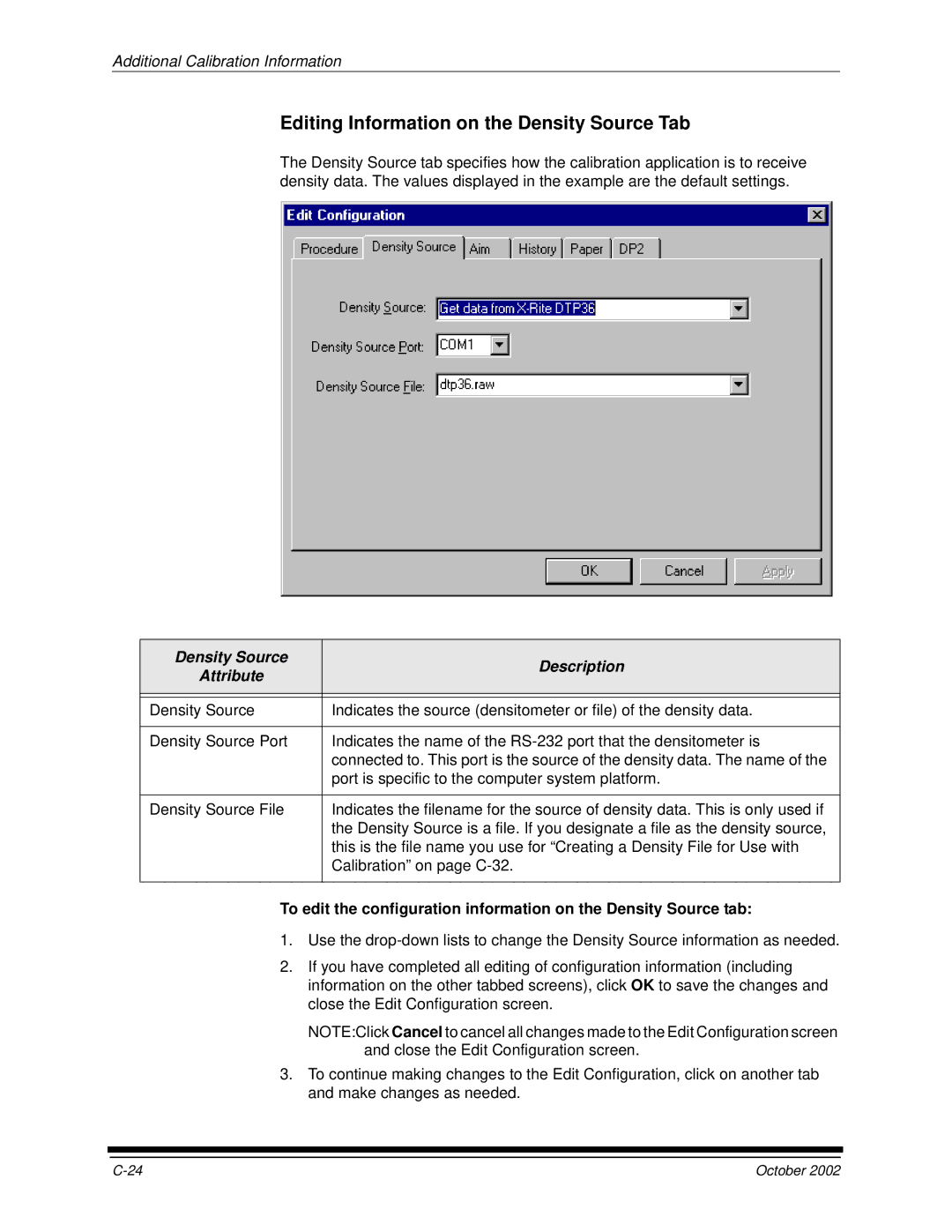 Kodak 2J0686 manual Editing Information on the Density Source Tab, Density Source Description Attribute 