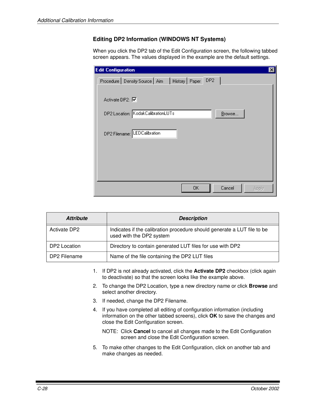 Kodak 2J0686 manual Editing DP2 Information Windows NT Systems 