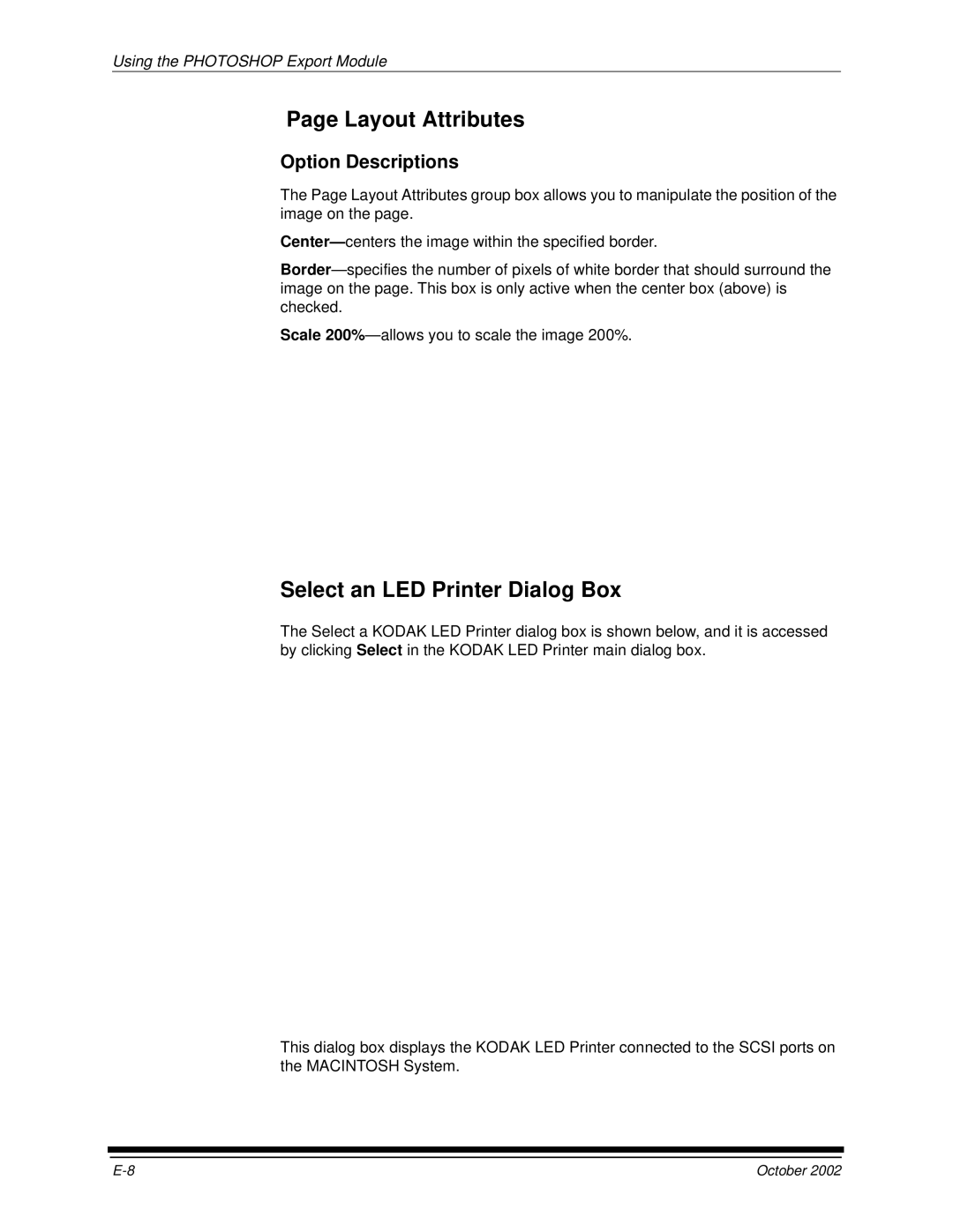 Kodak 2J0686 manual Layout Attributes, Select an LED Printer Dialog Box 