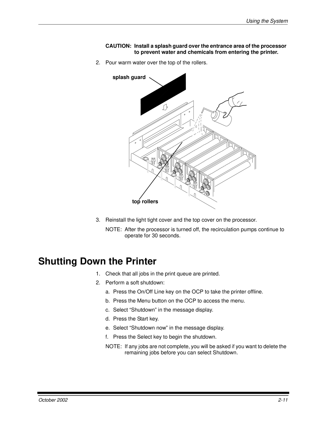 Kodak 2J0686 manual Shutting Down the Printer, Top rollers 