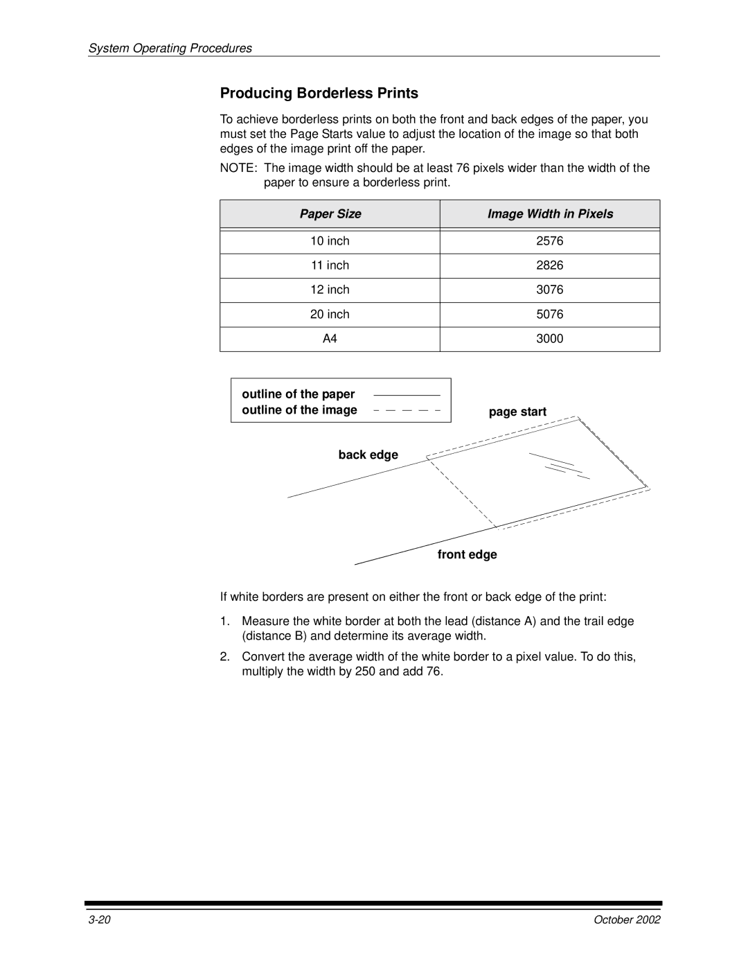 Kodak 2J0686 manual Producing Borderless Prints, Paper Size Image Width in Pixels 