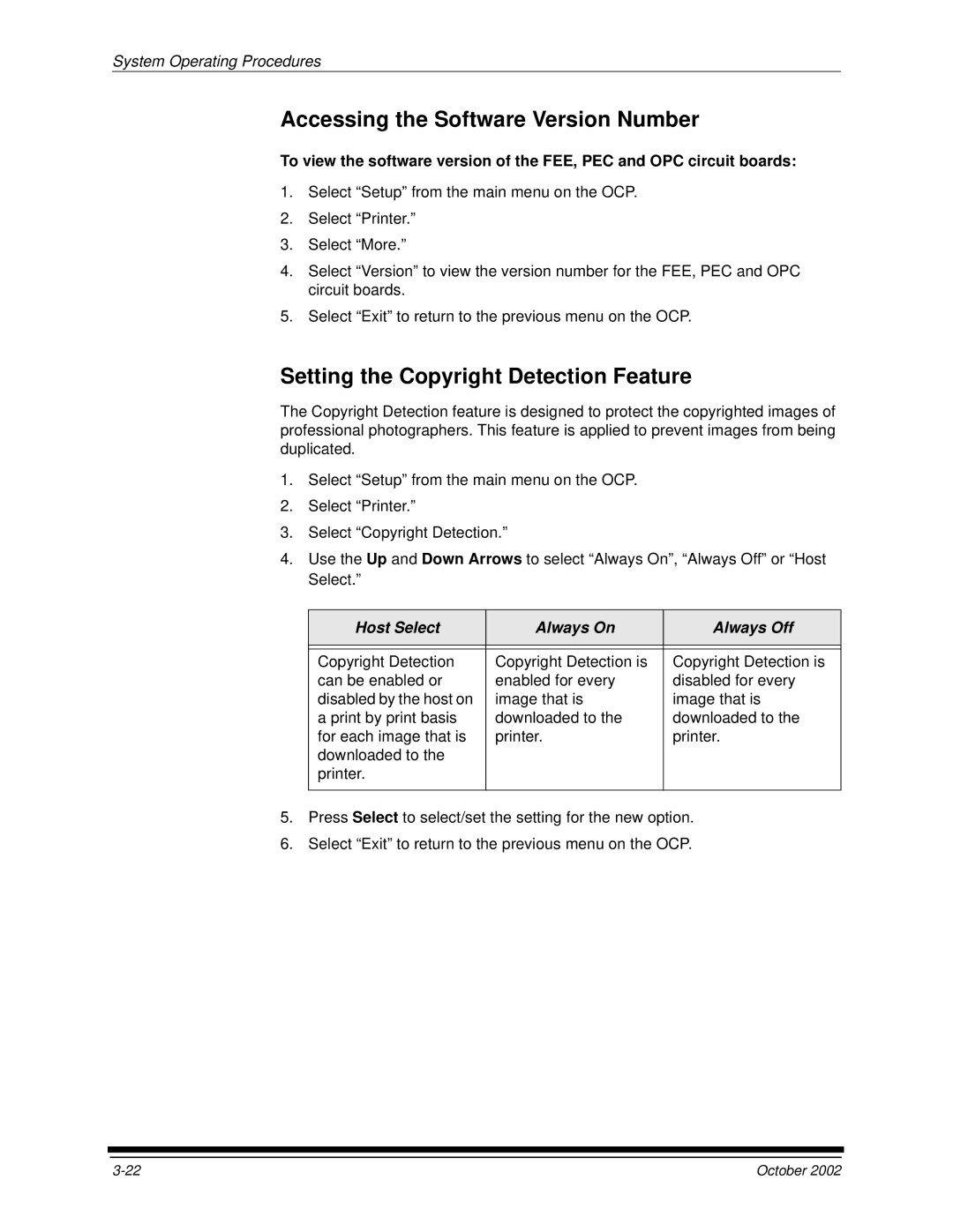 Kodak 2J0686 manual Accessing the Software Version Number, Setting the Copyright Detection Feature 