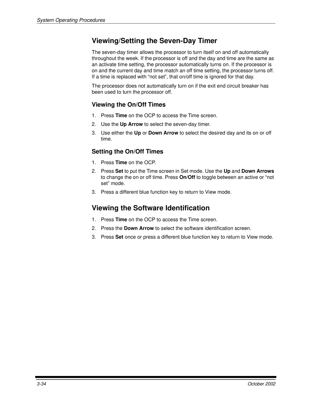 Kodak 2J0686 manual Viewing/Setting the Seven-Day Timer, Viewing the Software Identification, Viewing the On/Off Times 