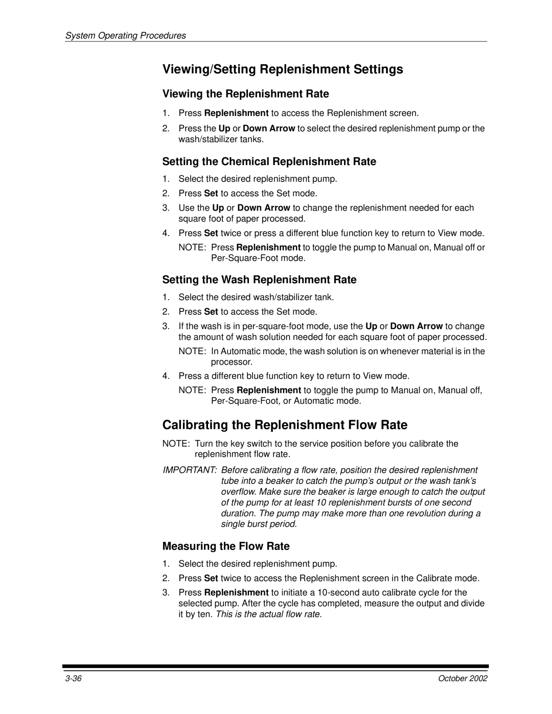 Kodak 2J0686 manual Viewing/Setting Replenishment Settings, Calibrating the Replenishment Flow Rate 