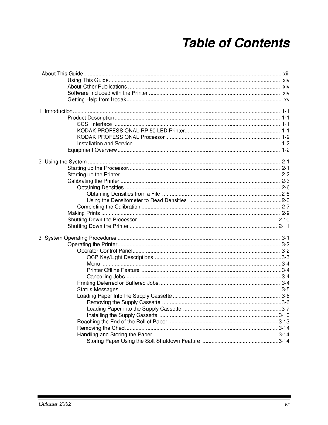 Kodak 2J0686 manual Table of Contents 