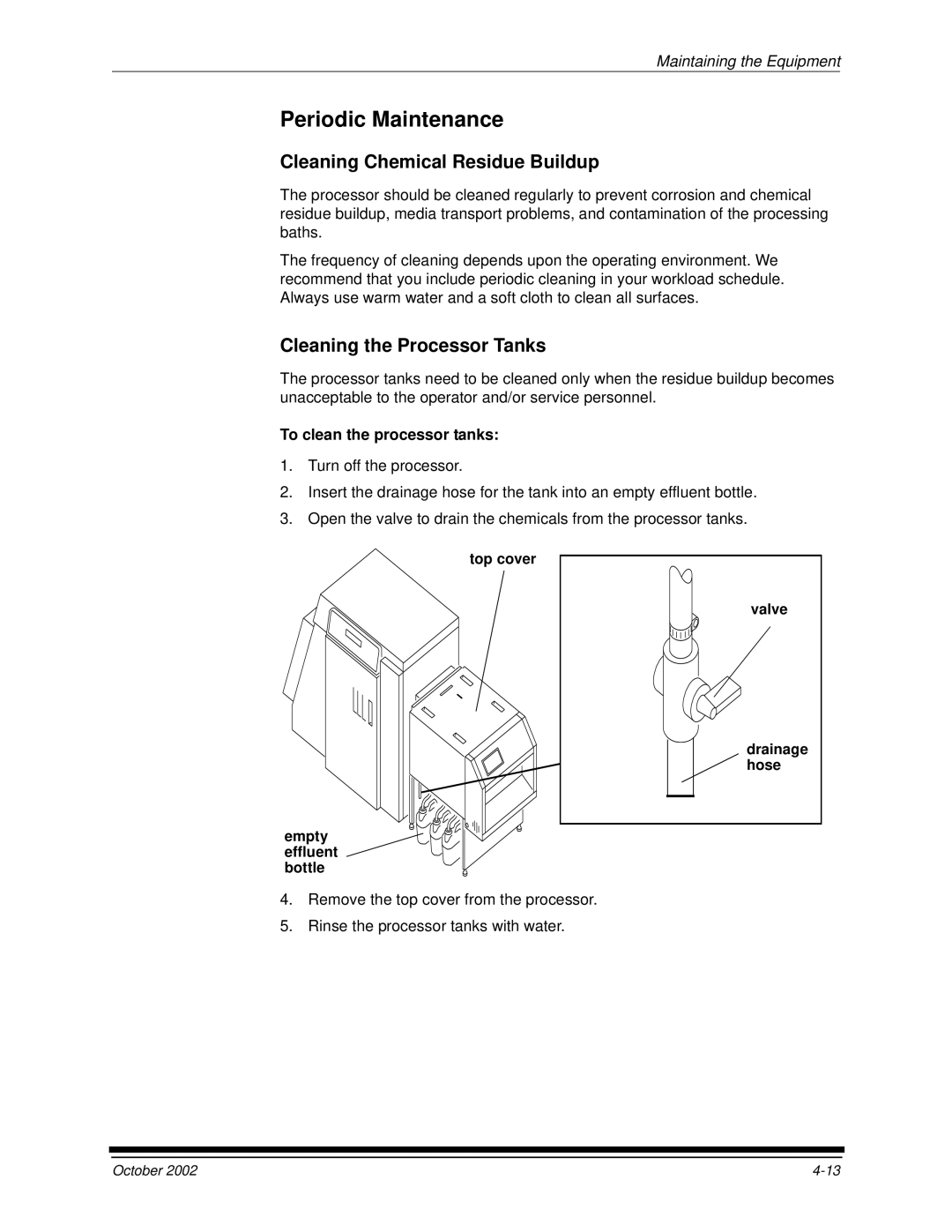 Kodak 2J0686 manual Cleaning Chemical Residue Buildup, Cleaning the Processor Tanks, To clean the processor tanks 