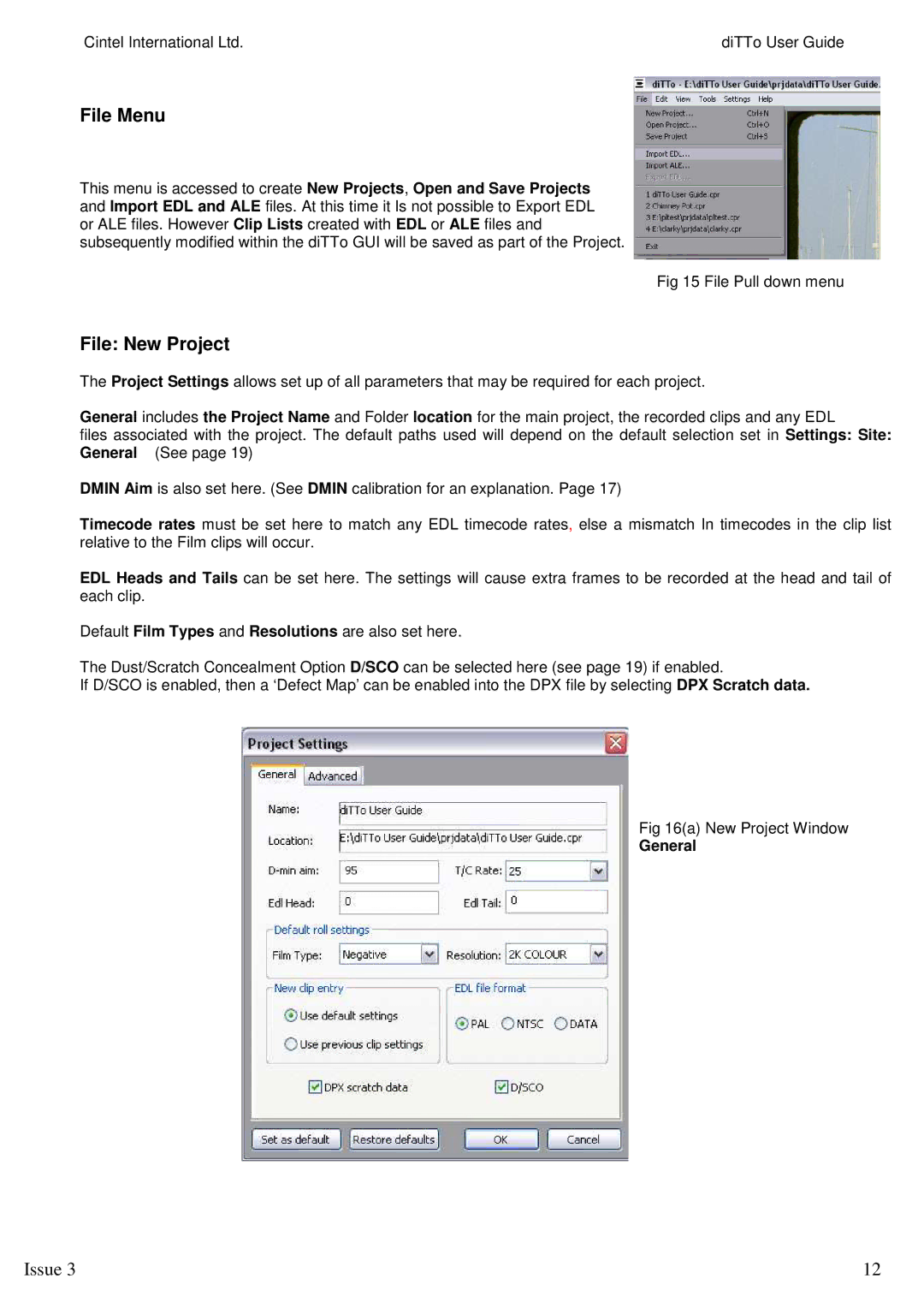 Kodak 3 manual File Menu, File New Project, General 