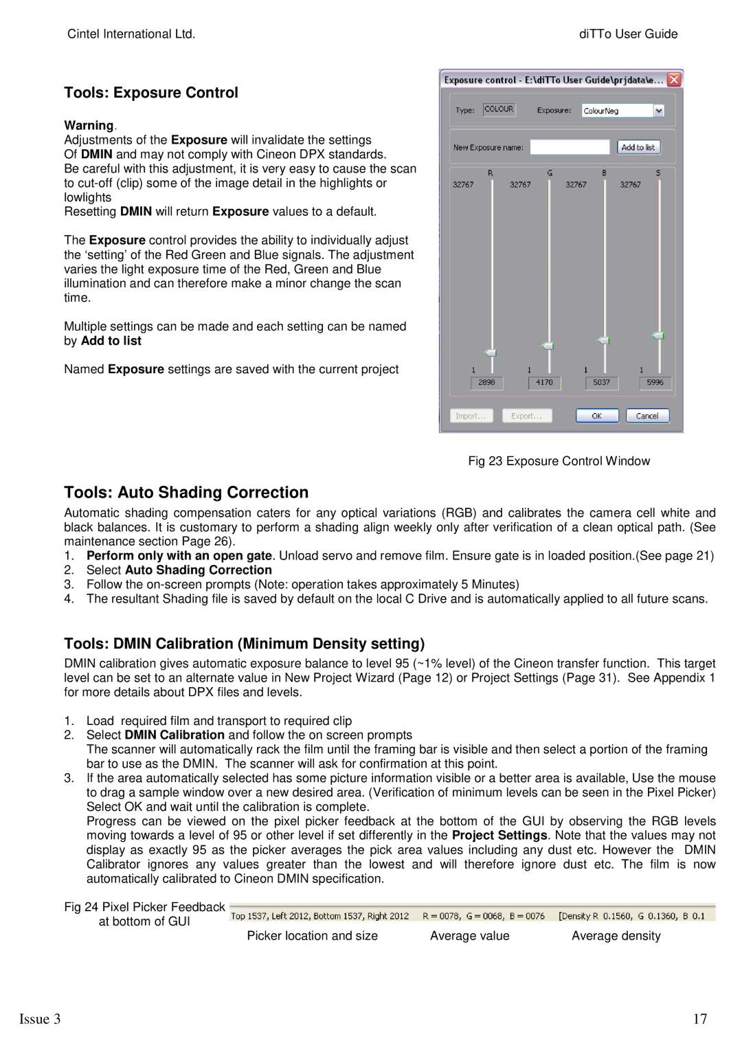 Kodak 3 manual Tools Exposure Control, Tools Dmin Calibration Minimum Density setting, Select Auto Shading Correction 