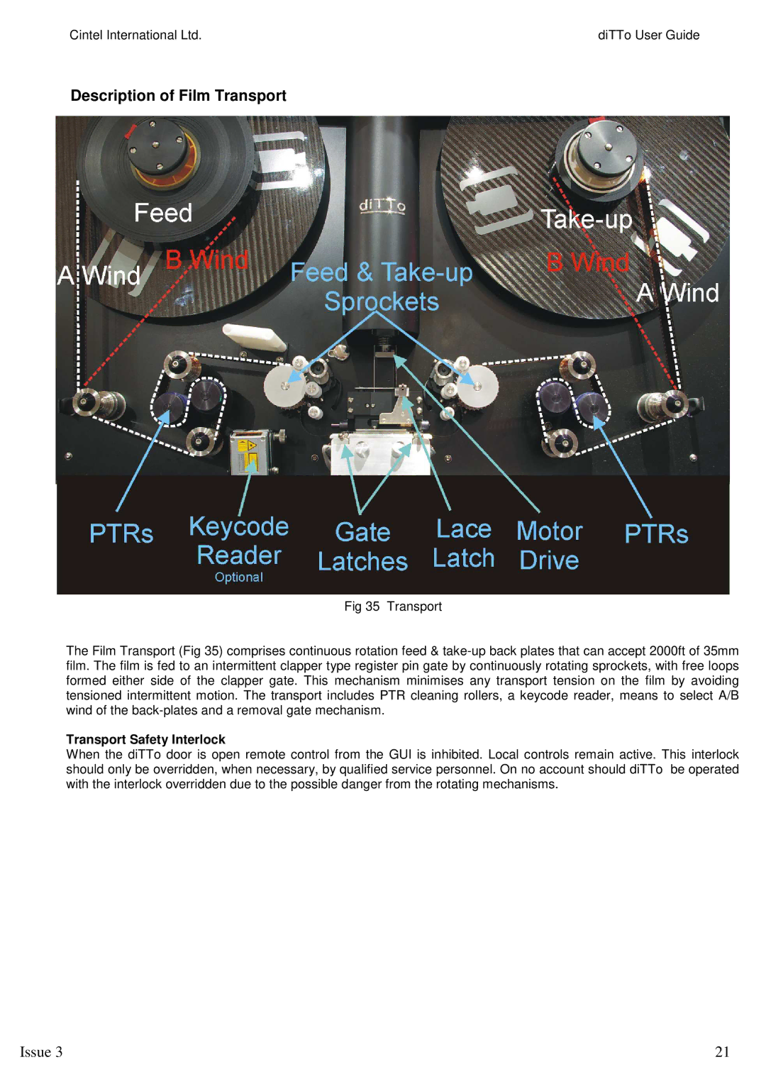 Kodak 3 manual Description of Film Transport, Transport Safety Interlock 