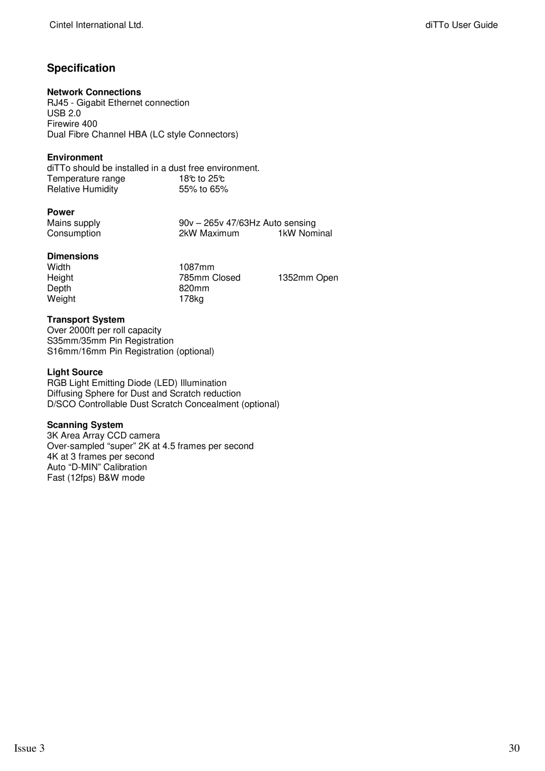 Kodak 3 manual Specification 